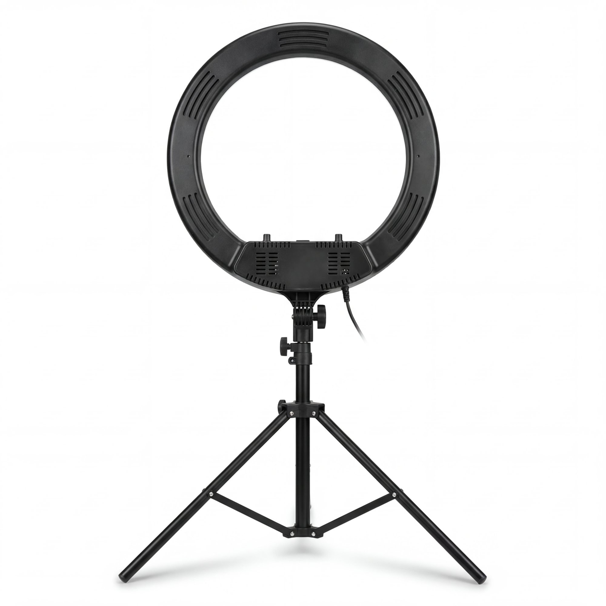 10-Inch Overhead Ring Light back view on tripod stand showing rear ventilation