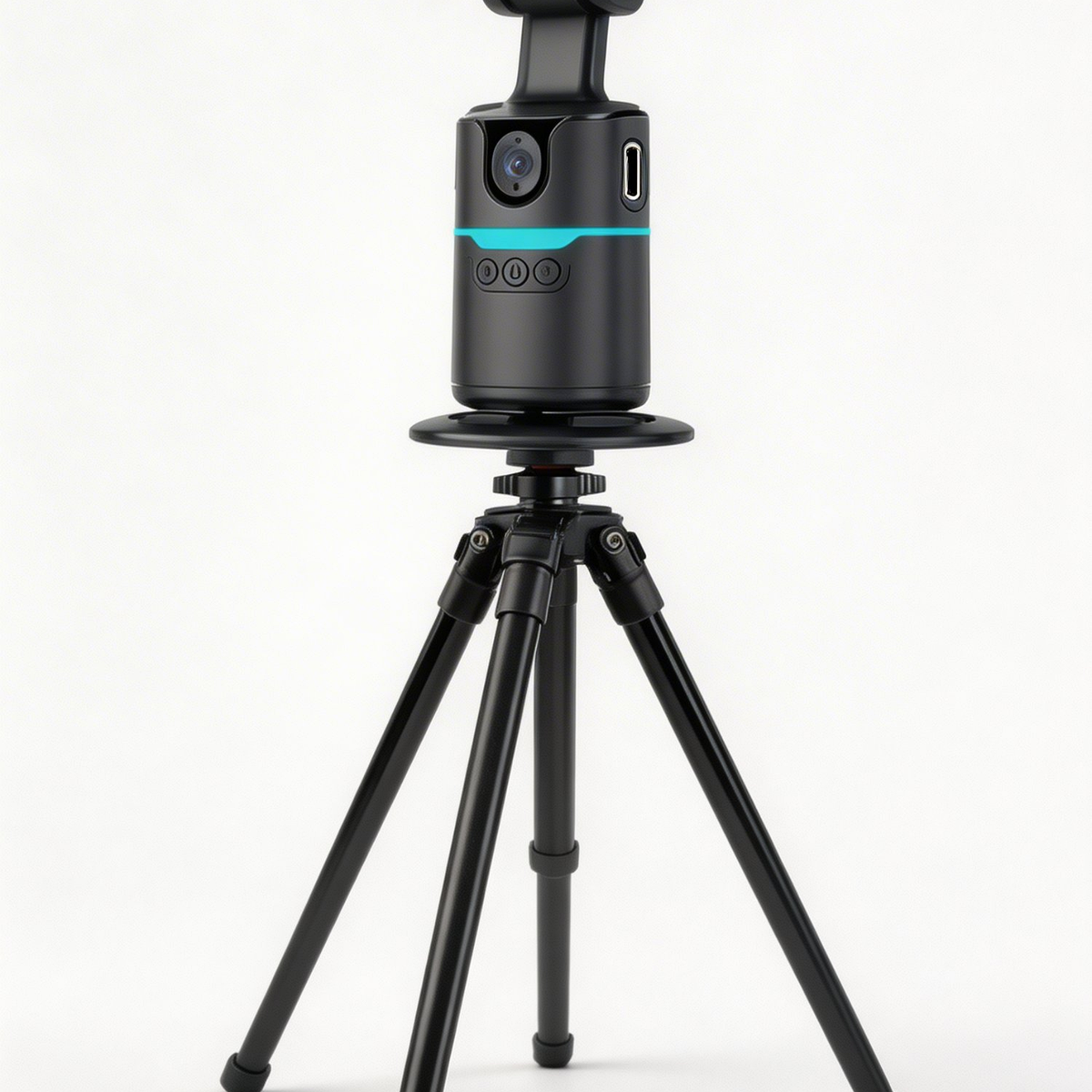 360 AI Auto-Tracking Phone Mount on full tripod stand front left angle