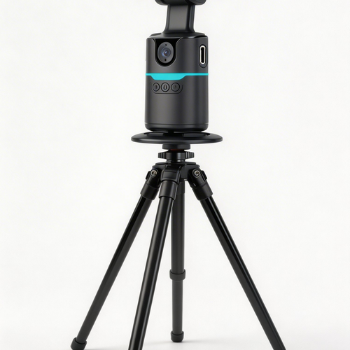 360 AI Auto-Tracking Phone Mount on full tripod stand front left angle