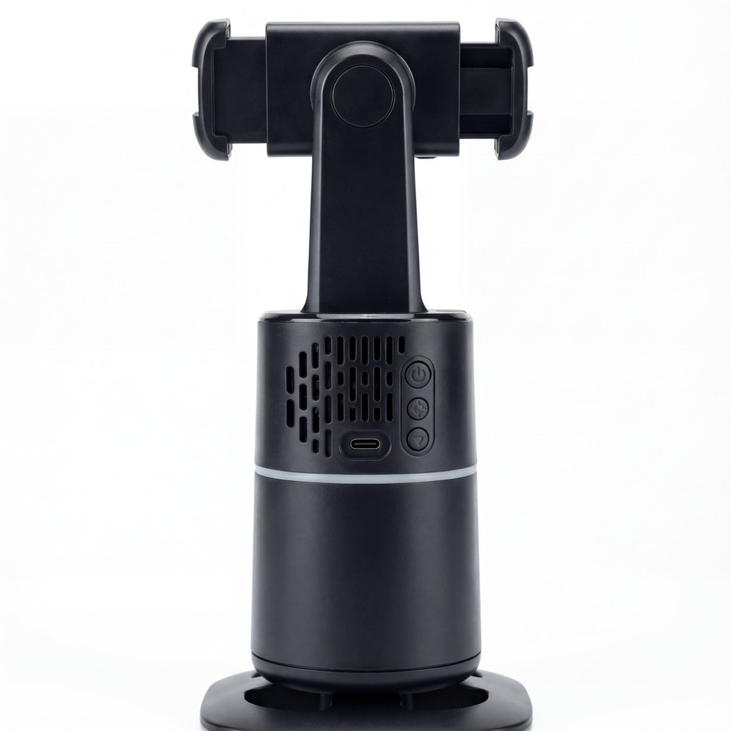 360 AI Auto-Tracking Phone Mount rear view showing ventilation USB-C port and buttons