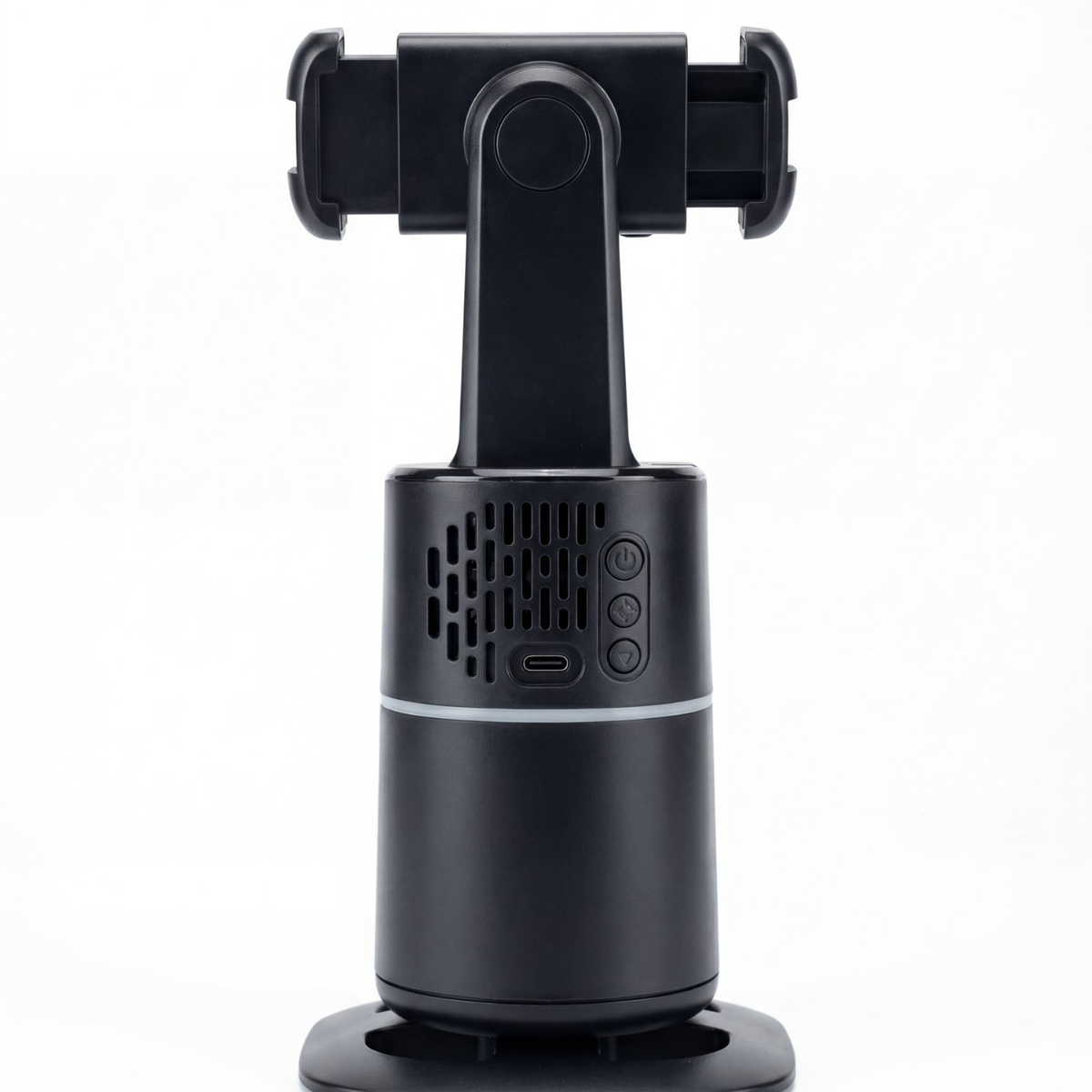 360 AI Auto-Tracking Phone Mount rear view showing ventilation USB-C port and buttons